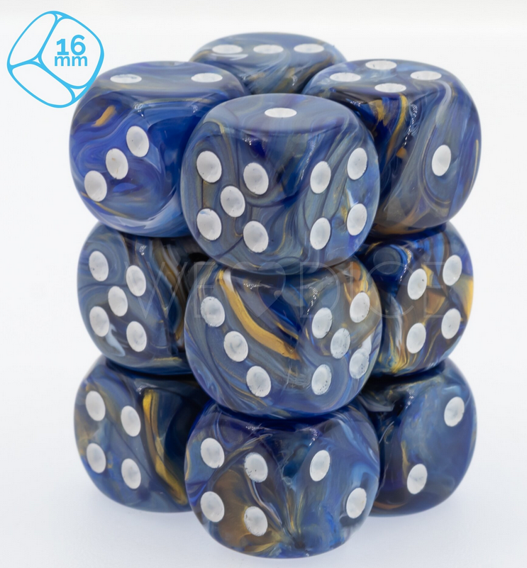 Set 12 6-zijdig 16mm Aurelia Blue w/white
