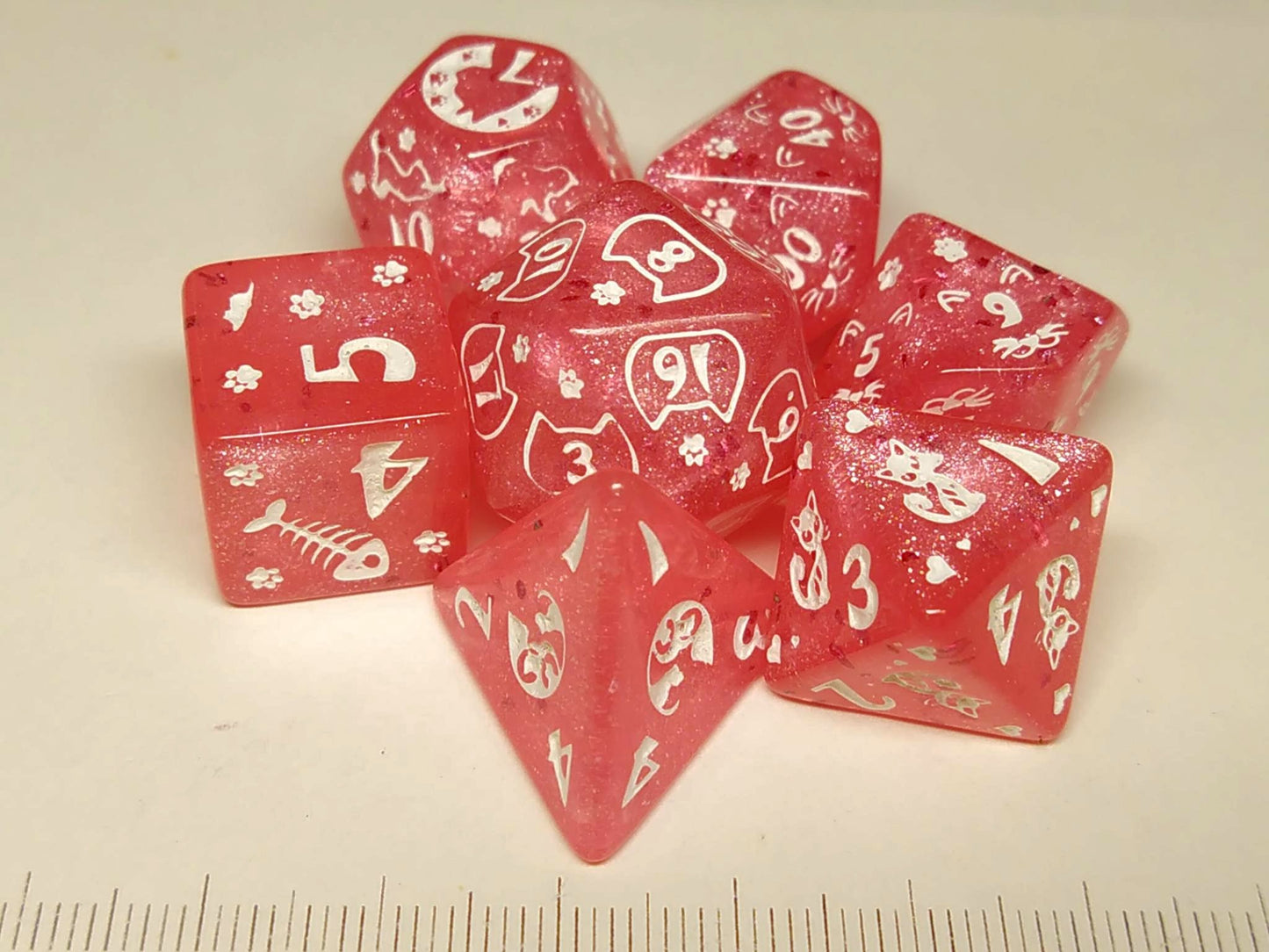 Cats polydice set - glittering pink