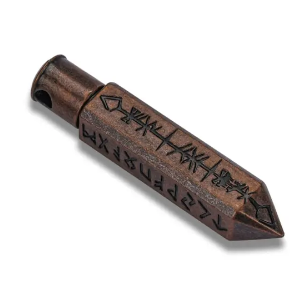 Copper Runic Shard keychain, with mini metal dice