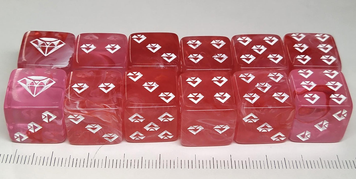 set 12st. 6-zijdig, 16mm red gems