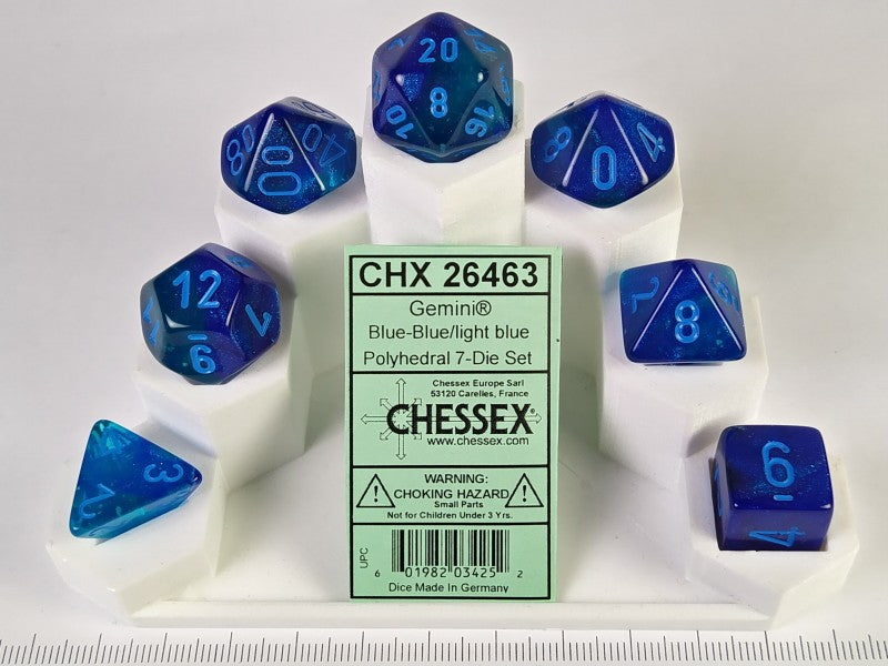 Set 7 polydice, Gemini Luminary Blue-Blue w/light blue