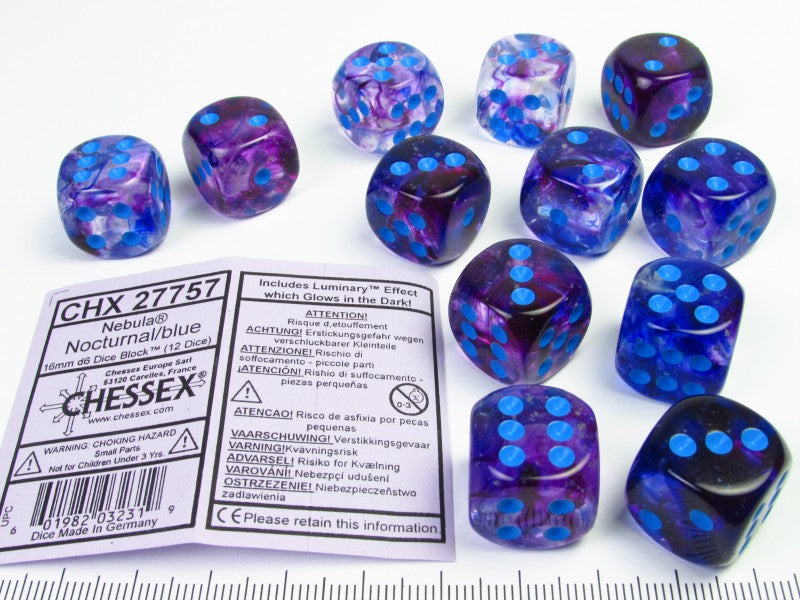 Set 12 st. 6-zijdig, 16mm Nebula Nocturnal w/blue
