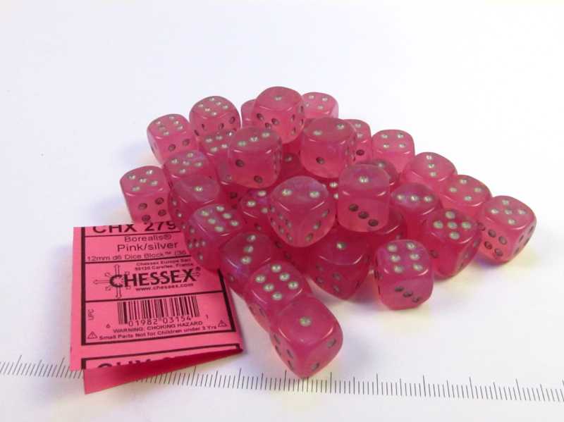 Set 36 6-zijdig, 12mm Borealis Luminary - Pink w/silver