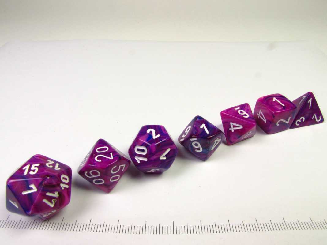Set 7 polydice, Festive violet w/white
