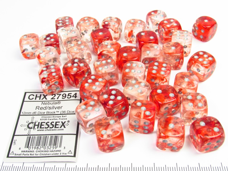 Set 36 6-zijdig, 12mm Nebula Red w/silver