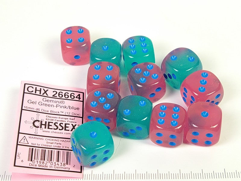 Set 12 6-zijdig, 16 mm, Gemini Luminary Gel Green-Pink w/blue