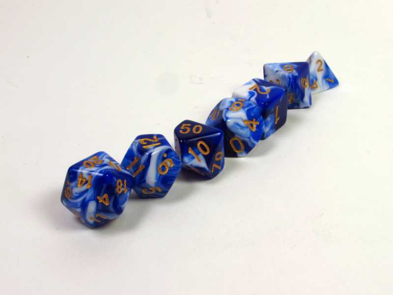 Transmuted Delftware polydice set