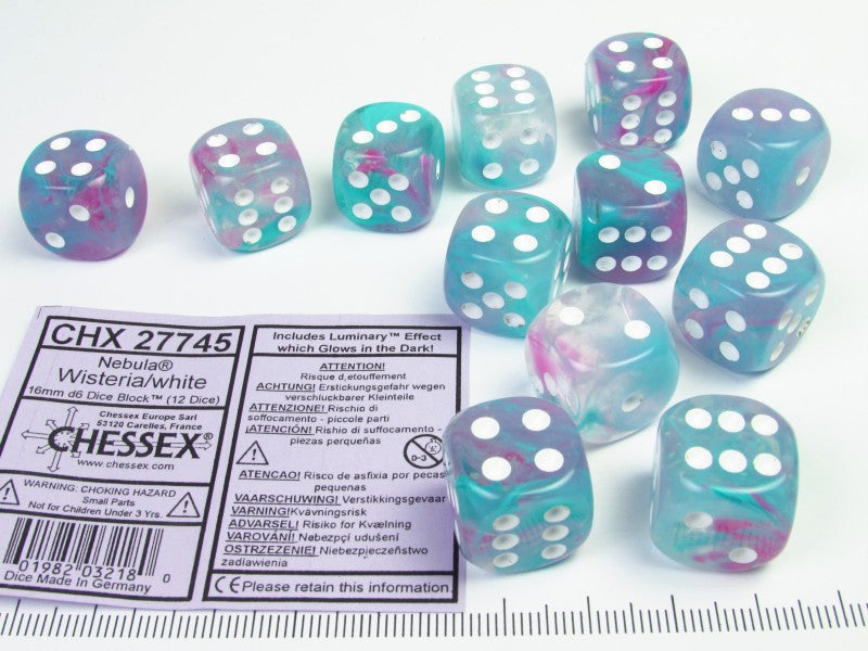 Set 12 st. 6-zijdig, 16mm Wisteria w/white