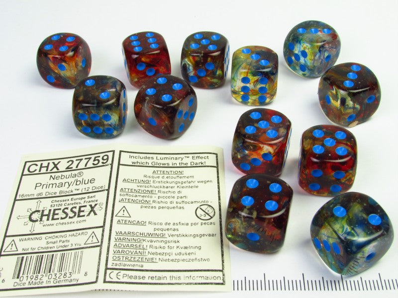 Set 12 st. 6-zijdig, 16mm Nebula Primary w/blue