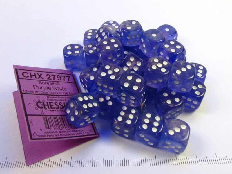 Set 36 6-zijdig, 12mm Borealis Luminary - Light Purple w/white