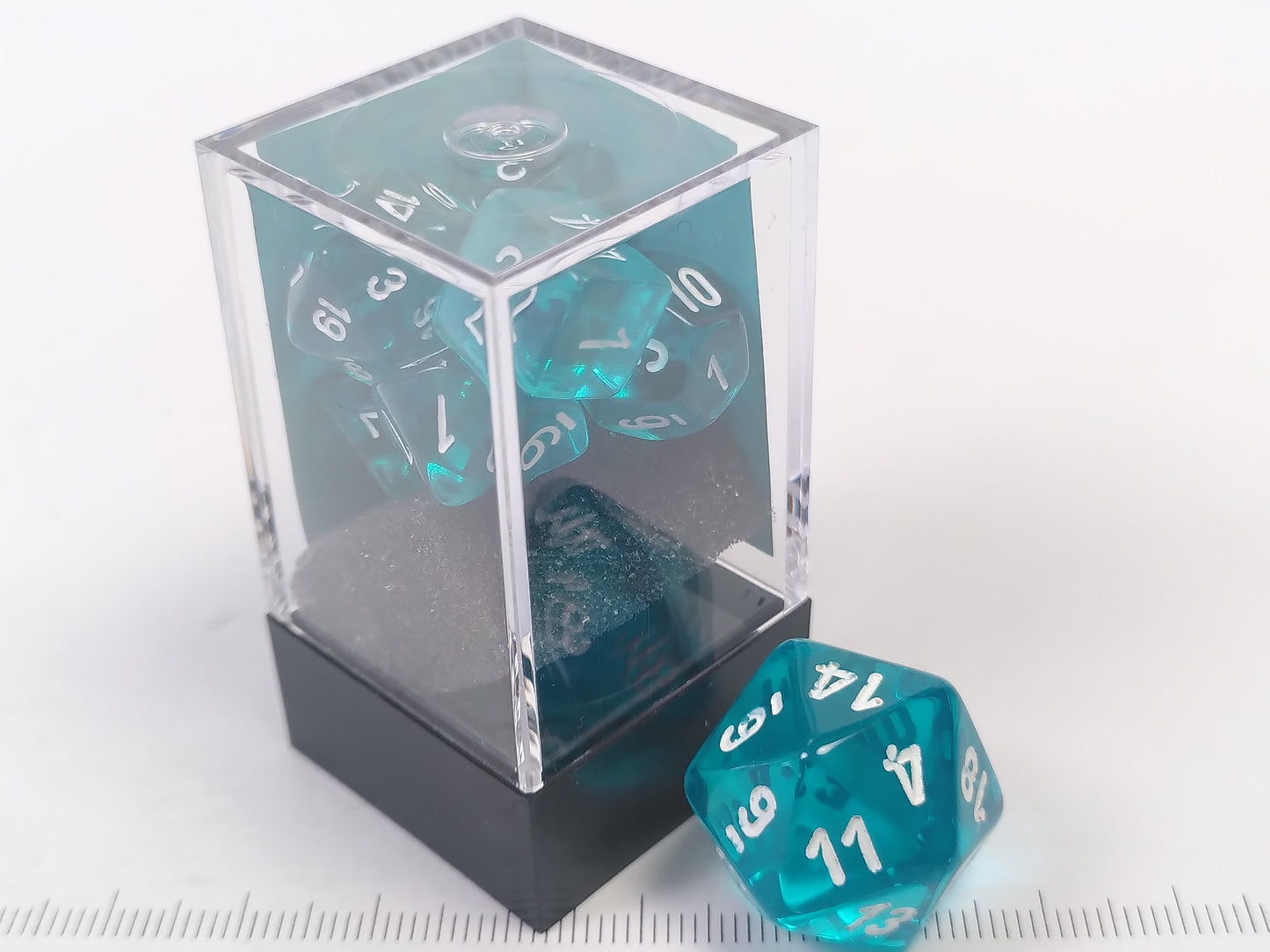 Mini polydice set - Translucent Teal w/white