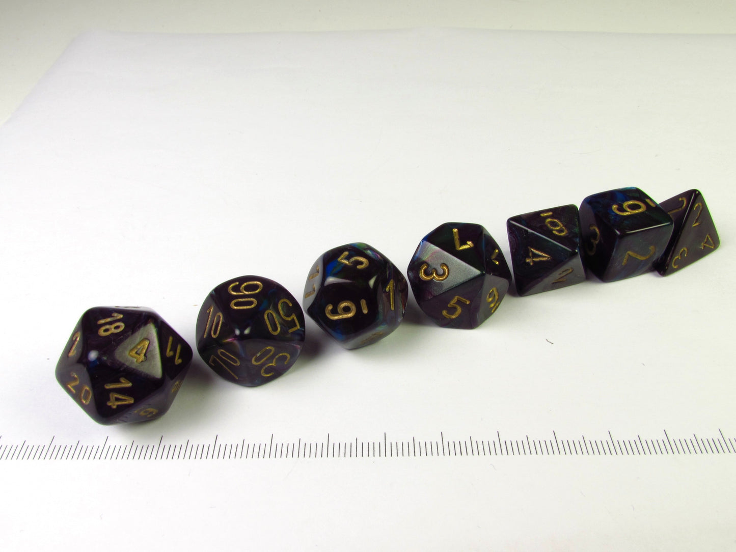 Set 7 polydice, Lustrous shadow w/gold