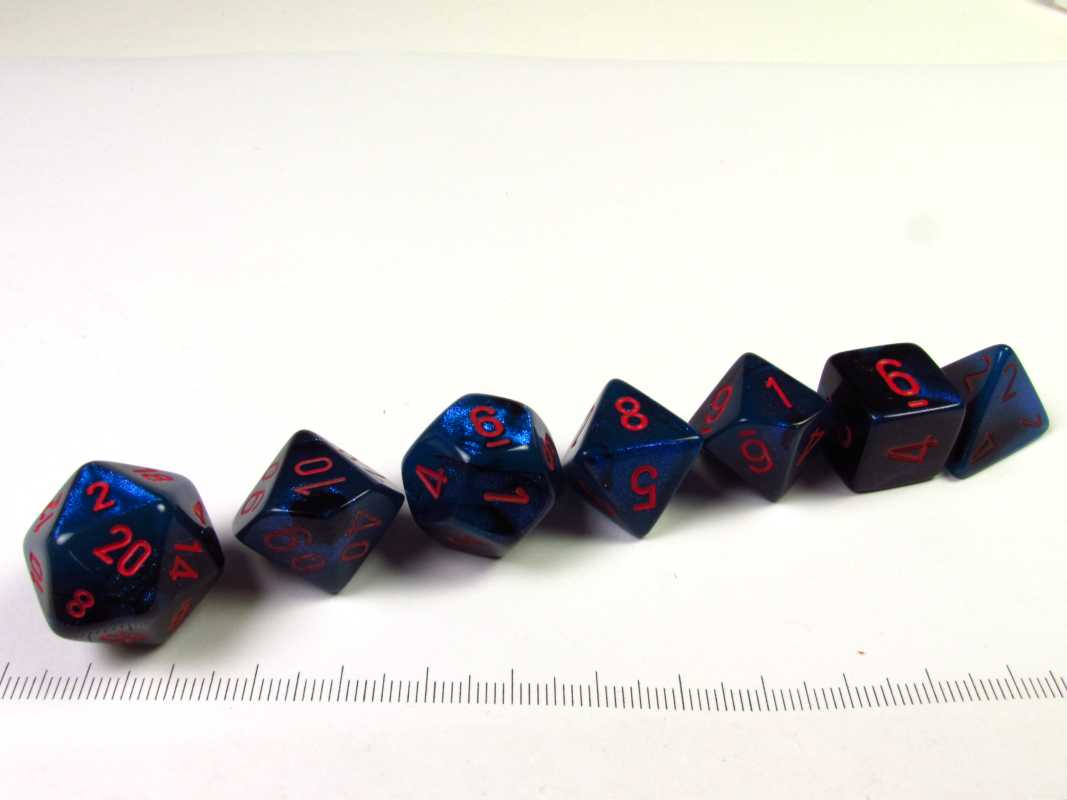 Set 7 polydice, Gemini black-Starlight w/red