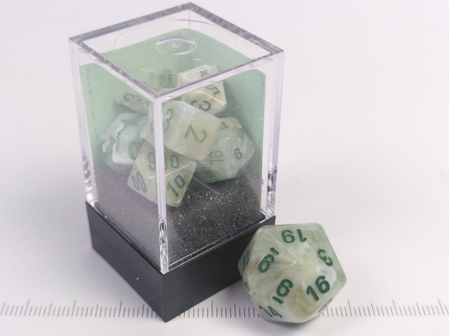 Mini polydice set - Marble Green w/dark green