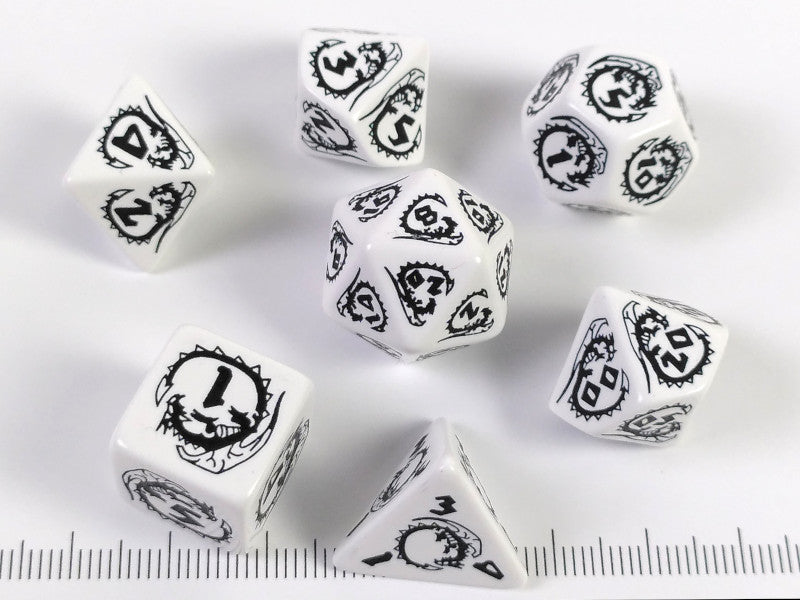 Dragons polydice set, wit met zwart (Opal)