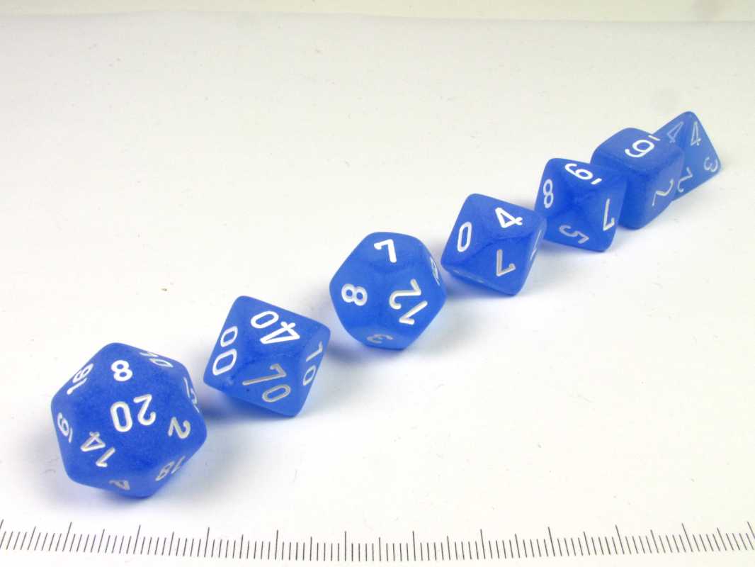 Set 7 polydice, Frosted blue w/white