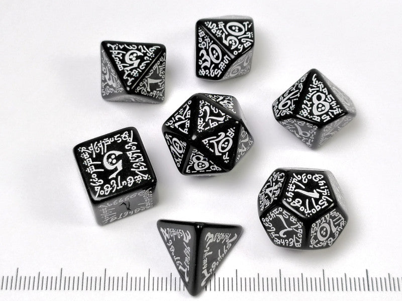 Elven polydice set, zwart met wit