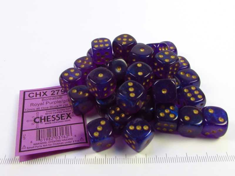 Set 36 6-zijdig, 12mm Borealis Luminary - Royal Purple w/gold