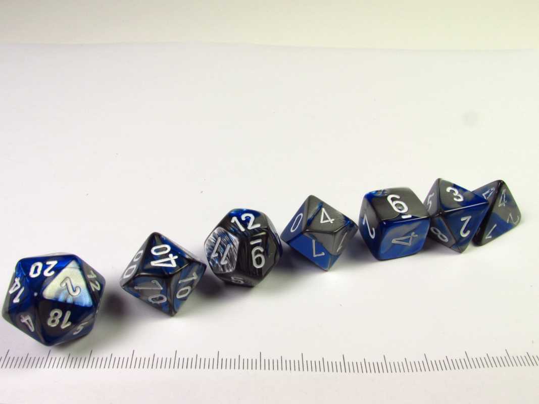 Set 7 polydice, Gemini blue-steel w/white