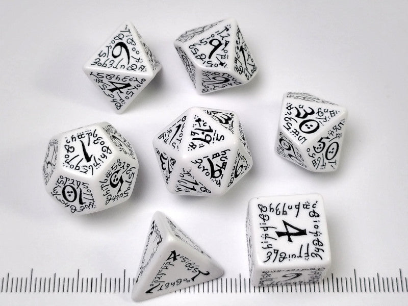Elven polydice set, wit met zwart
