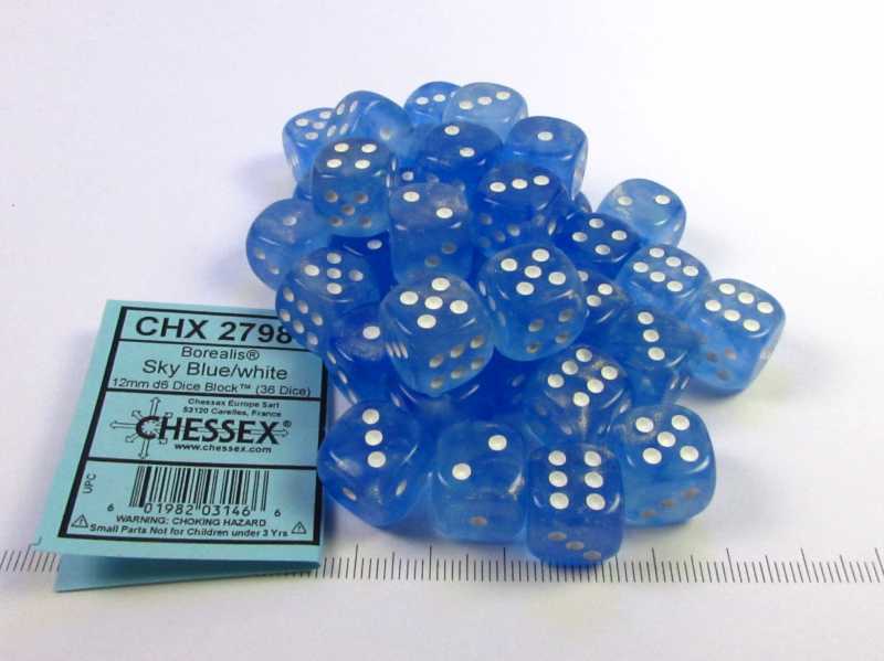 Set 36 6-zijdig, 12mm Borealis Luminary - Sky Blue w/white