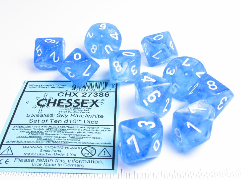 Set 10 10-zijdig, Borealis Luminary Sky Blue w/white