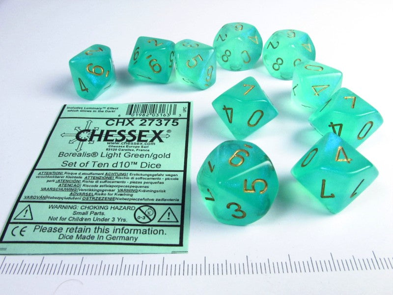 Set 10 10-zijdig, Borealis Luminary Light Green w/gold