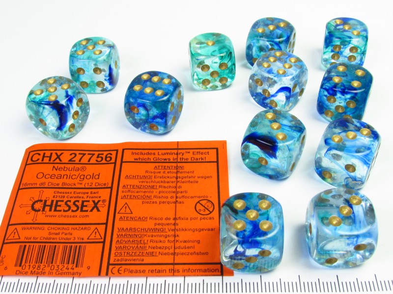 Set 12 st. 6-zijdig, 16mm Nebula Oceanic w/gold