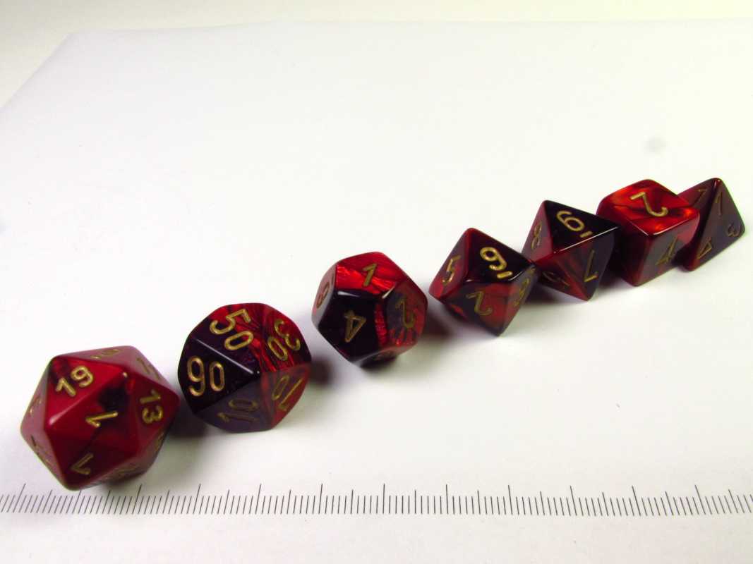 Set 7 polydice, Gemini purple-red w/gold