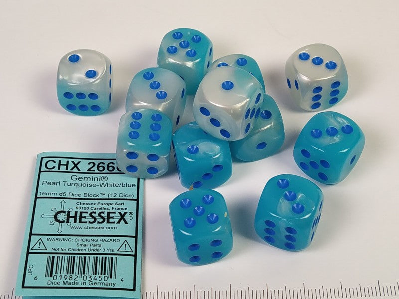 Set 12 6-zijdig, 16 mm, Gemini Pearl Turq.-White w/blue