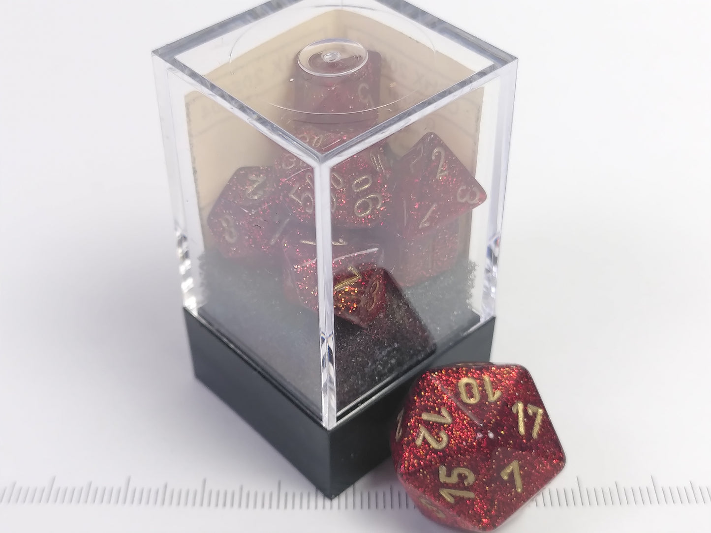 Mini polydice set - Glitter Ruby W/gold