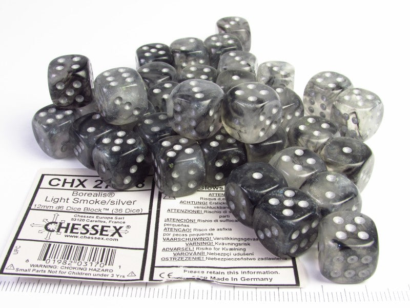 Set 36 6-zijdig, 12mm Borealis Luminary - Light Smoke w/silver
