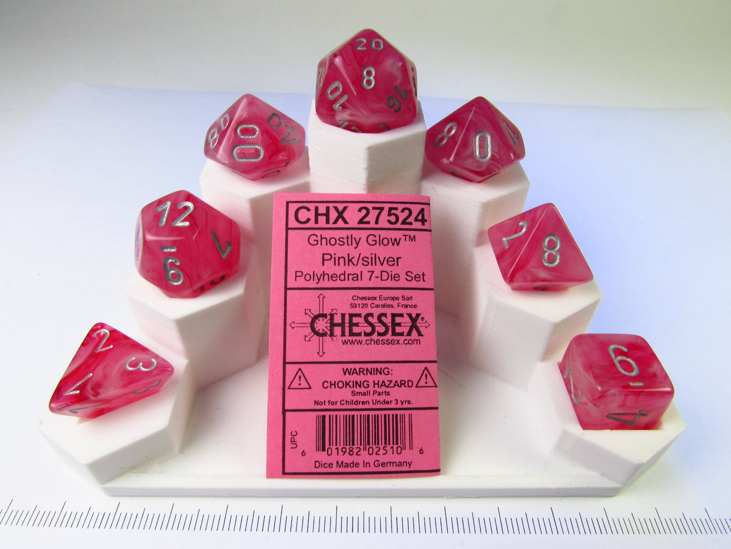 Set 7 Polydice, Ghostly Glow pink w/silver