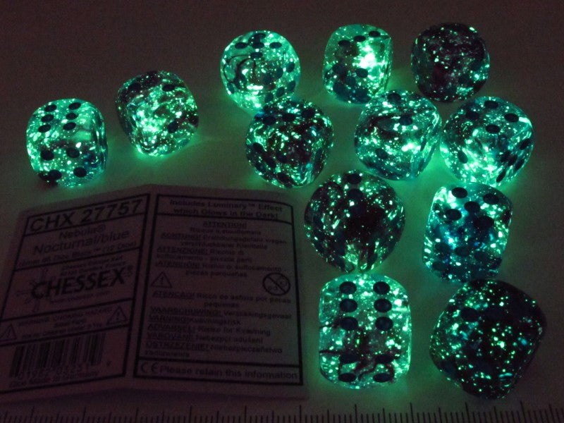 Set 12 st. 6-zijdig, 16mm Nebula Nocturnal w/blue