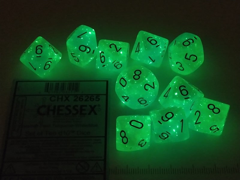 Set 10 10-zijdig, Gemini Pearl Turq.-White w/blue