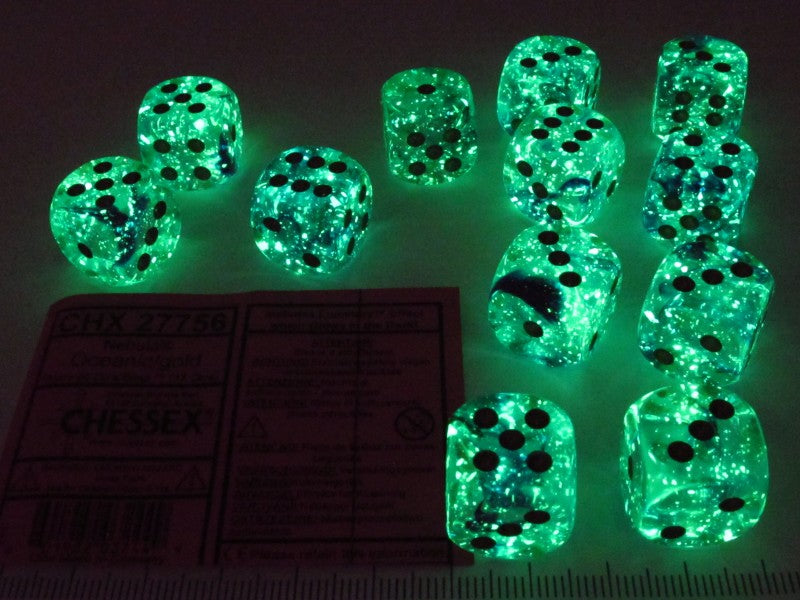 Set 12 st. 6-zijdig, 16mm Nebula Oceanic w/gold