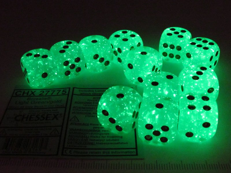Set 12 6-zijdig Borealis Luminary Light Green w/gold