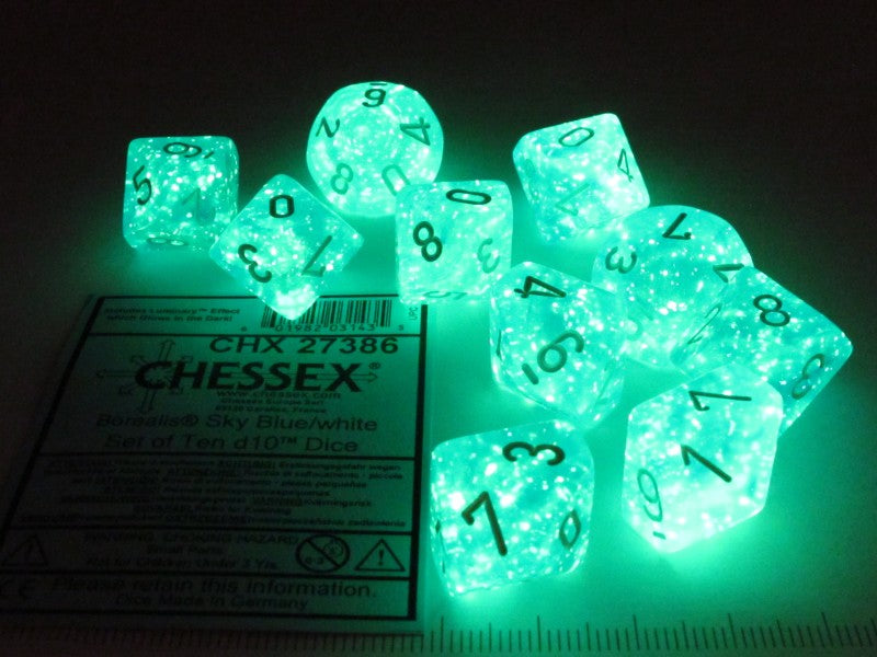 Set 10 10-zijdig, Borealis Luminary Sky Blue w/white