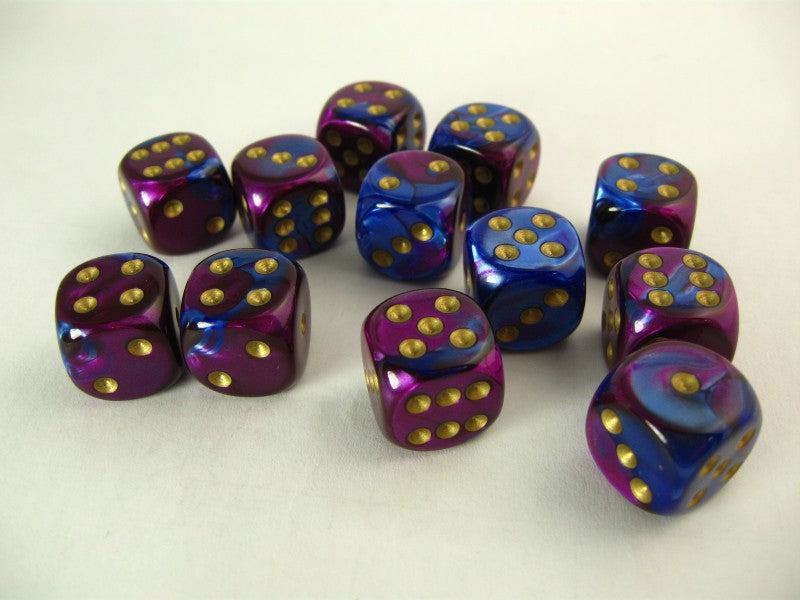 Set 12 st. 6-zijdig, 16mm Gemini blue-purple w/gold