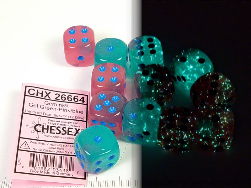 Set 12 6-zijdig, 16 mm, Gemini Luminary Gel Green-Pink w/blue