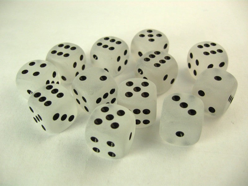 Set 12 st. 6-zijdig, 16mm Frosted clear w/black