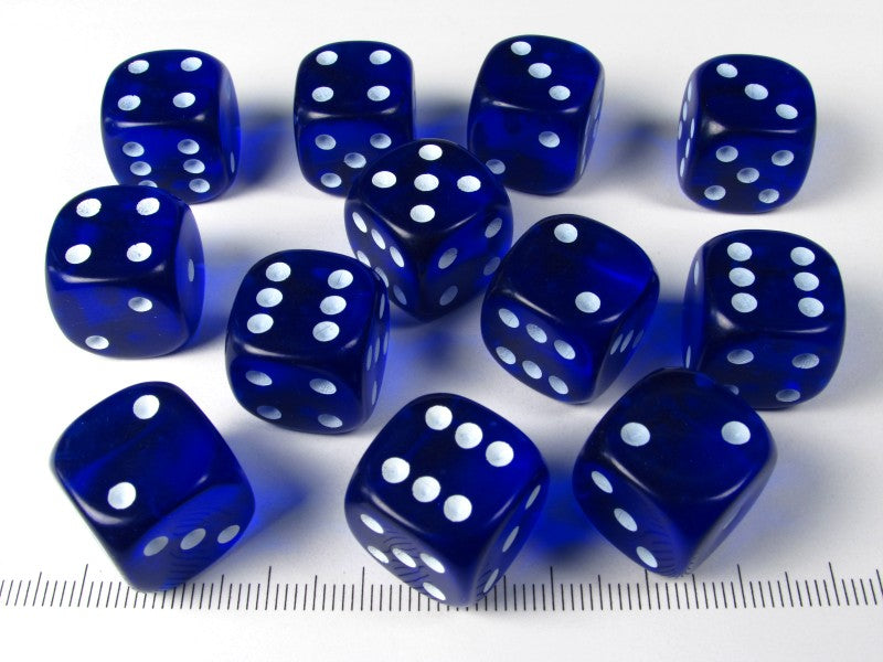 Set 12 6-zijdig, 16mm transparant blauw
