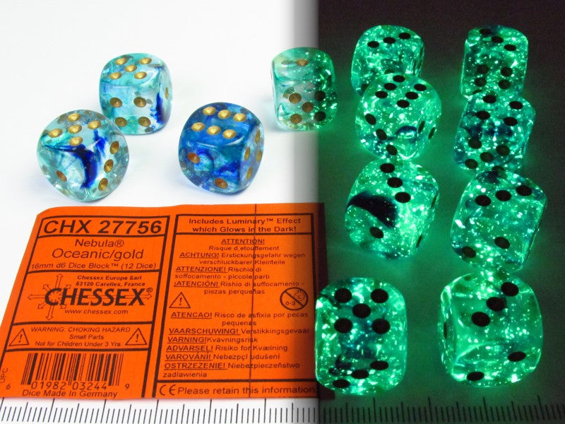 Set 12 st. 6-zijdig, 16mm Nebula Oceanic w/gold