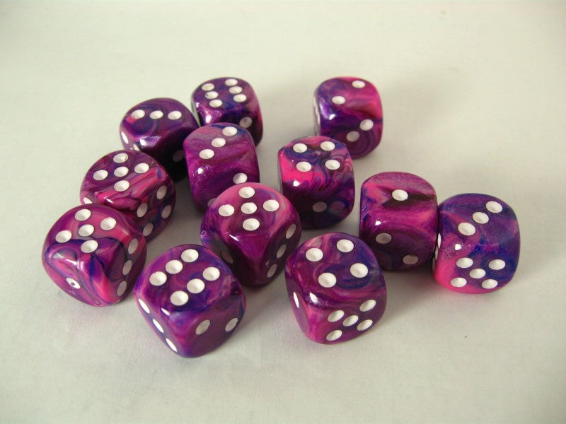 Set 12 st. 6-zijdig, 16mm Festive violet w/white
