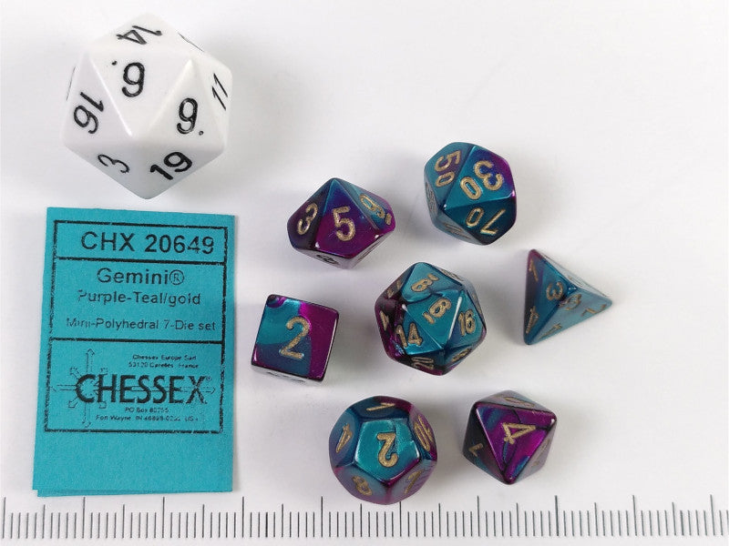 Mini Polydice set - Gemini Purple-Teal w/gold