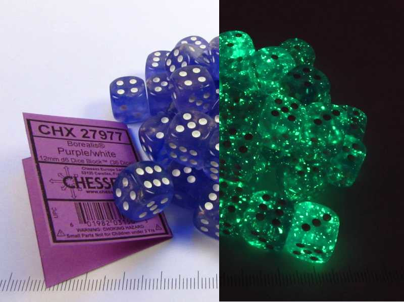 Set 36 6-zijdig, 12mm Borealis Luminary - Light Purple w/white