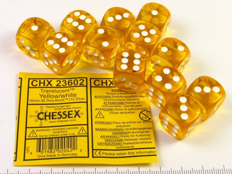 Set 12 6-zijdig, 16mm transparant geel