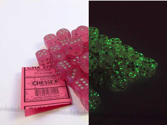 Set 36 6-zijdig, 12mm Borealis Luminary - Pink w/silver