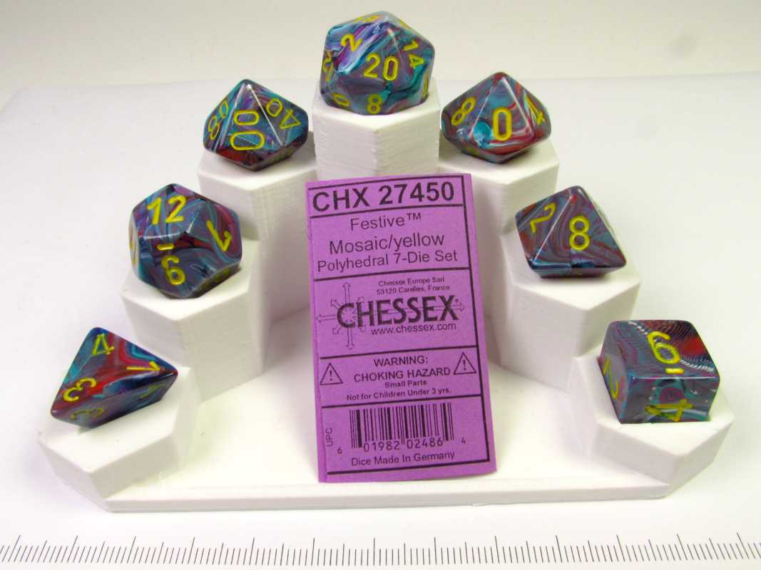 Set 7 polydice, Festive Mosaic w/yellow