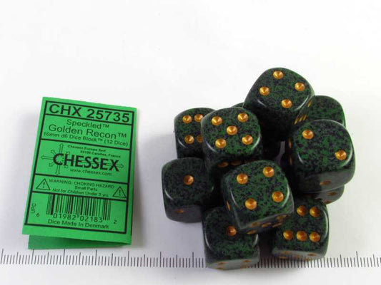Set 12 6-zijdig, 16mm Speckled Golden Recon